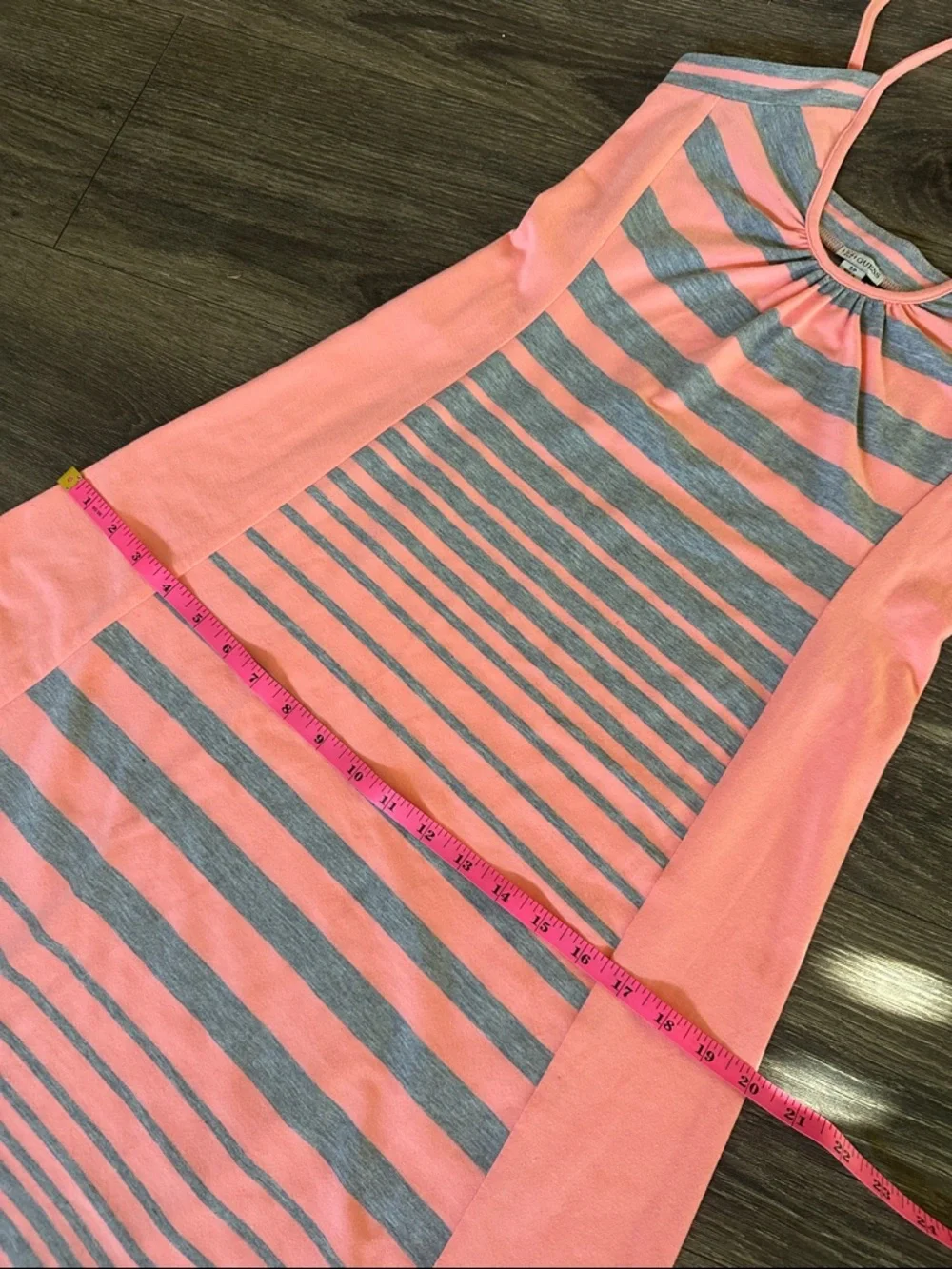 GUESS Coral & Gray Striped Maxi Dress XS Spaghetti Strap Casual Summer - Picture 6 of 9